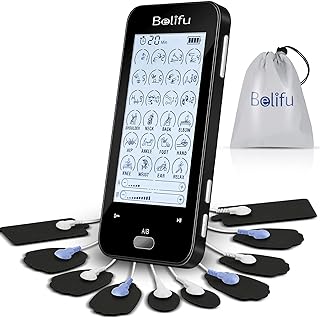 Belifu Dual Channel Tens Unit Electro Muscle Stimulator, Fully Isolated with Independent 24 Modes, Rechargeable Pulse Mass...